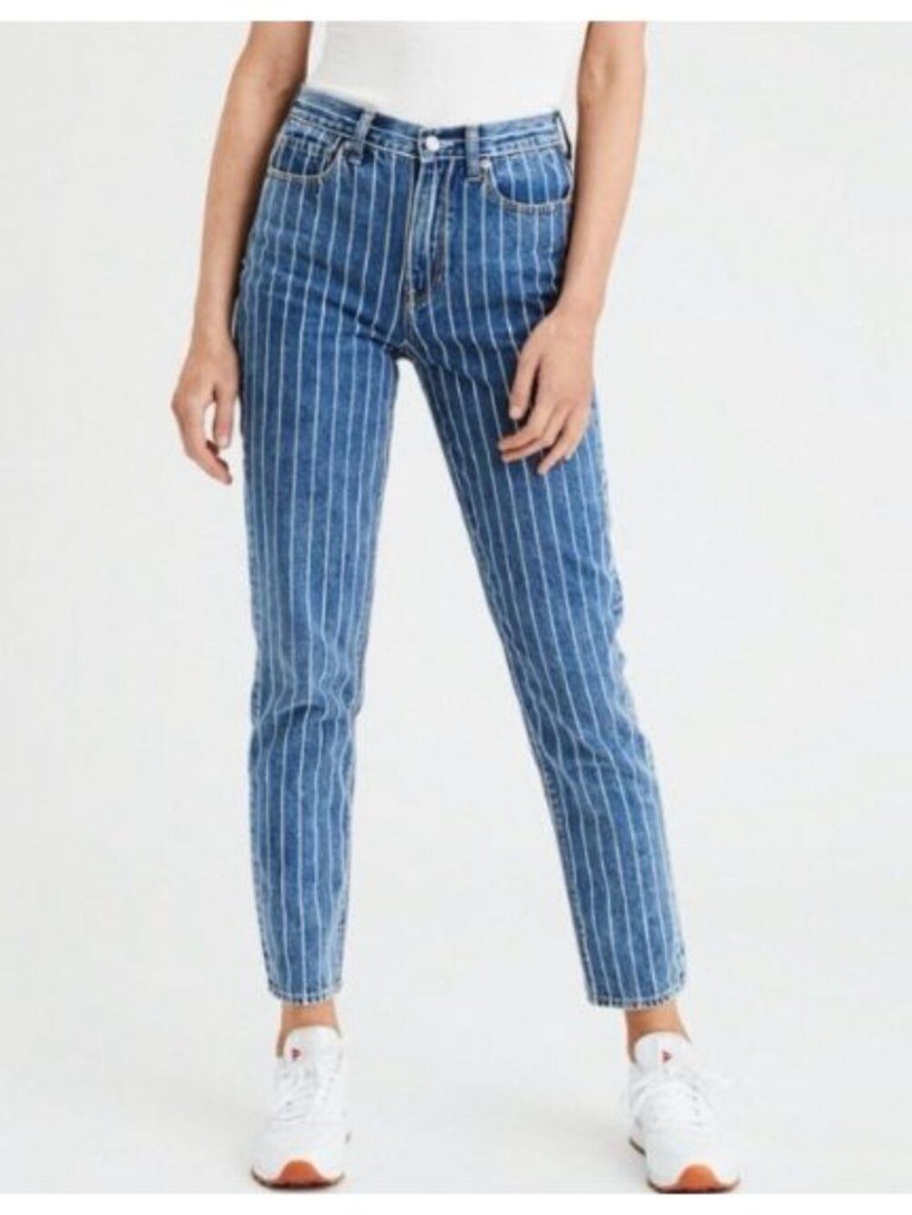 American Eagle Blue Pinstripe Mom Jeans